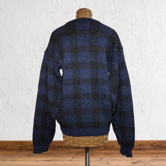 Vintage Britches Blue & Black Buffalo Plaid Wool Sweater - Picture 2 of 12